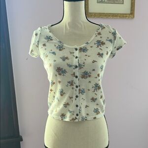 American Eagle Outfitters Cream Button Down Crop Top